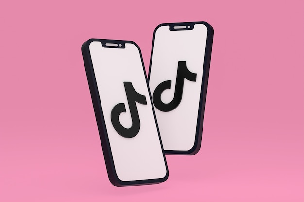 Ícone do Tiktok na tela dos celulares renderização em 3D