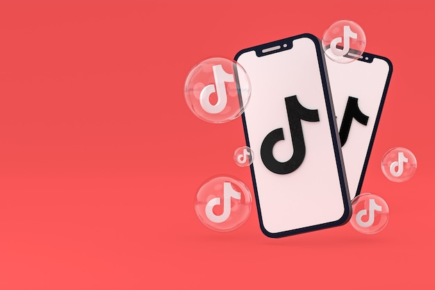 Ícone do Tiktok na tela dos celulares renderização em 3D