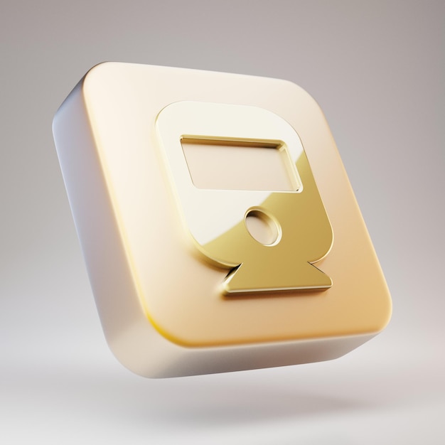Ícone do trem. Símbolo dourado do trem na placa de ouro fosco. Ícone de mídia social renderizado 3D.