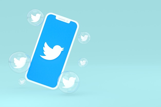 Ícone do Twitter na tela do smartphone 3D render