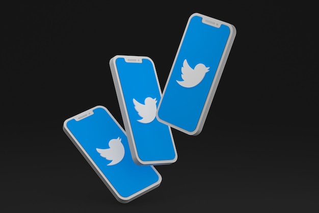 Ícone do Twitter na tela do smartphone ou renderização 3D móvel