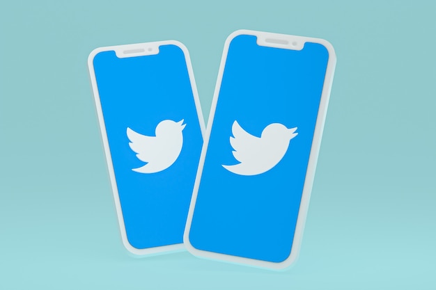 Ícone do Twitter na tela do smartphone ou renderização 3D móvel