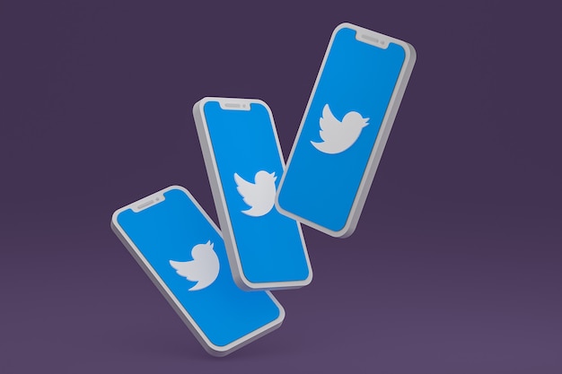 Ícone do Twitter na tela do smartphone ou renderização 3D móvel