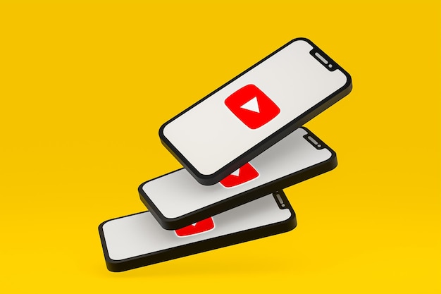 Ícone do Youtube na tela do smartphone ou celular 3d renderização