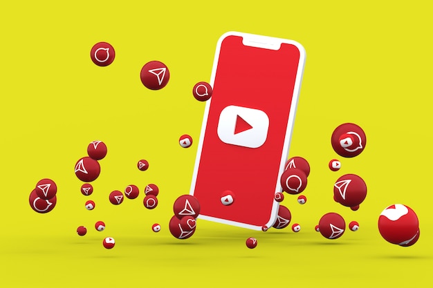 Ícone do Youtube na tela do smartphone ou celular e as reações do YouTube chamam com fundo isolado