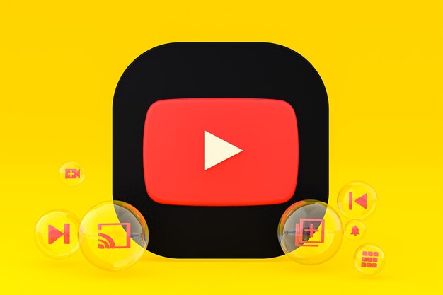 Ícone do Youtube na tela do smartphone ou renderização 3D do telefone móvel em fundo amarelo