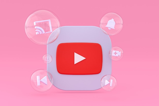 Ícone do Youtube na tela do smartphone ou renderização 3D do telefone móvel em fundo rosa