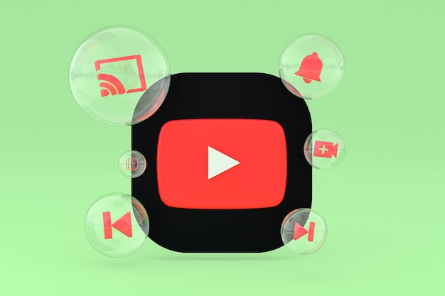 Ícone do Youtube na tela do smartphone ou renderização 3D do telefone móvel em fundo verde