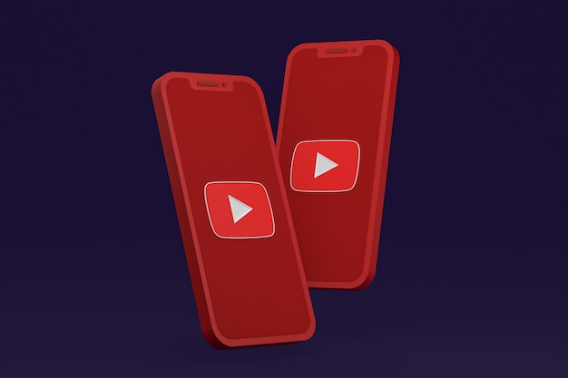 Ícone do Youtube na tela do smartphone ou renderização 3D do telefone móvel