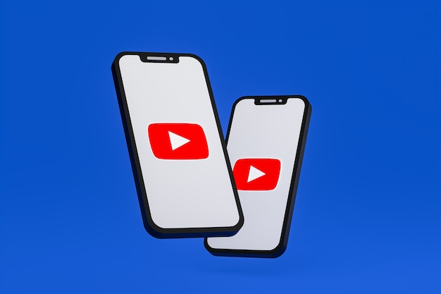 Ícone do Youtube na tela do smartphone ou renderização 3D do telefone móvel