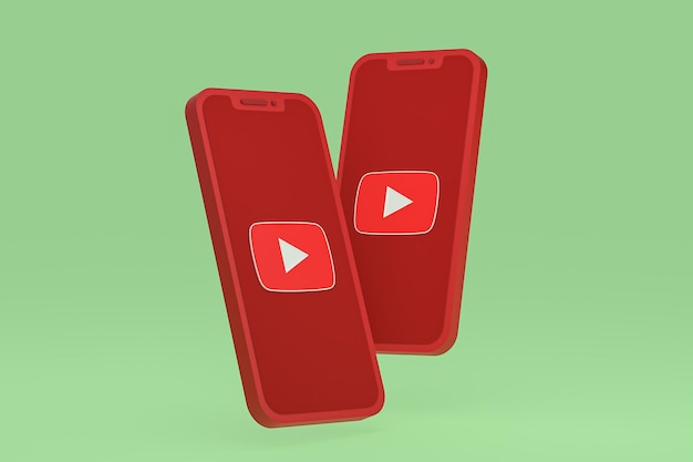 Ícone do Youtube na tela do smartphone ou renderização 3D do telefone móvel