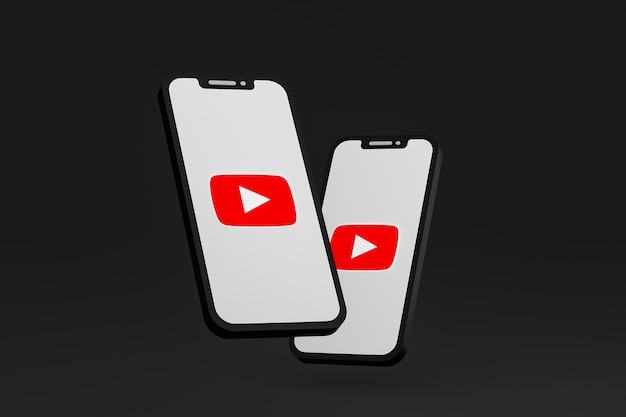 Ícone do Youtube na tela dos celulares renderização 3D