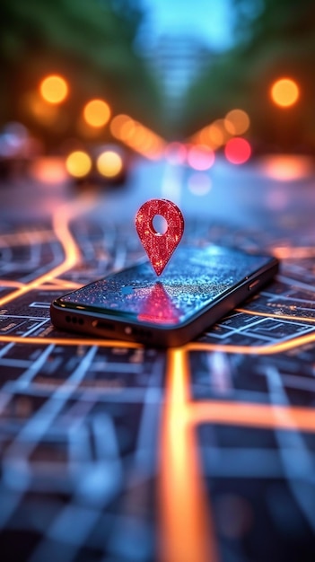 Ícone GPS de smartphone no mapa de trânsito conceito de IA gerativa Vertical Mobile Wallpaper