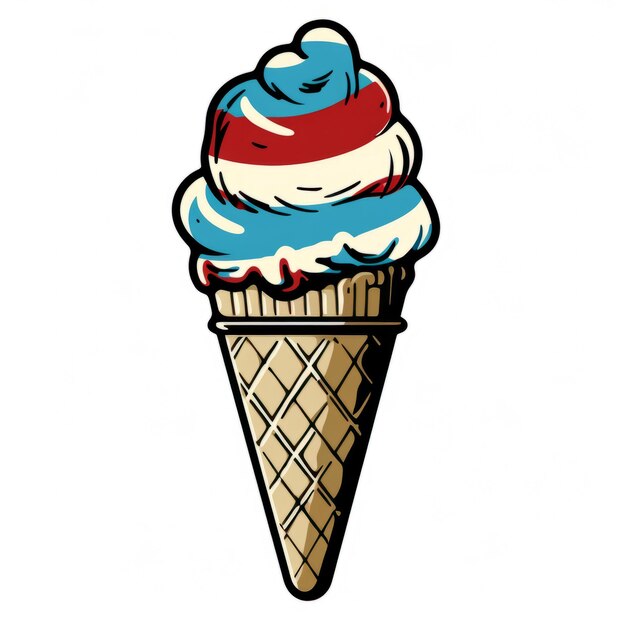 Foto cone de helado en los colores de la bandera estadounidense generative ai 4 de julio celebrando el concepto.