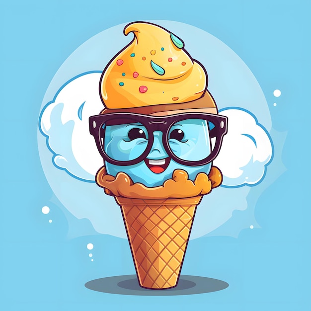 Cone de helado de dibujos animados con gafas y bigote IA generativa