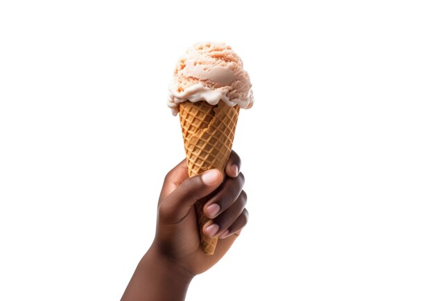 Cone de helado para la mano aislado en transparente blanco
