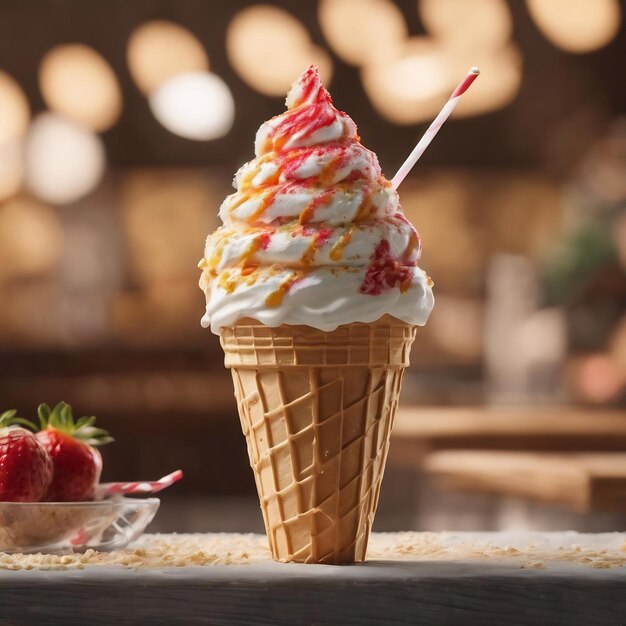 Cone de helado con pajitas