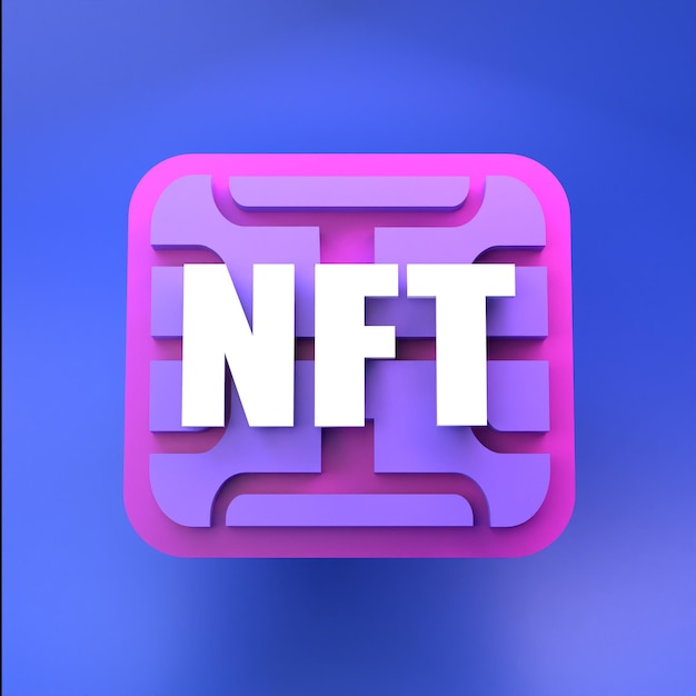 Ícone NFT com um chip 3d renderização