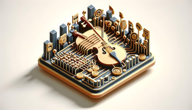 Ícone plano 3D como Sinfonia de Silício Uma sinfonia de projetos de chips de silício evocando a harmonia da tecnologia