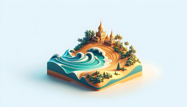 Ícone plano 3D como Sri Lankan Sands Trincomalee praias intocadas oferecem uma fuga serena do turista