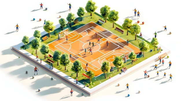 Ícone plano 3D isométrico colorido e vibrante ilustrando um torneio esportivo amigável de construção de equipe