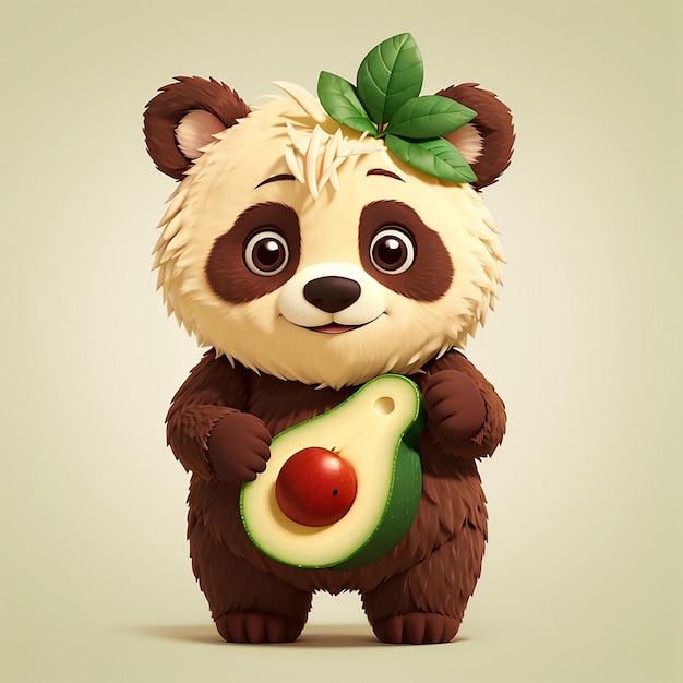 Ícone vetorial de desenho animado Cute Bear Avocado Ilustração Ícone de fruta animal Conceito isolado Estilo de desenho desenhado vetorial plano premium