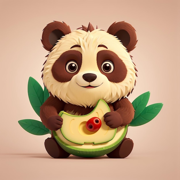 Ícone vetorial de desenho animado Cute Bear Avocado Ilustração Ícone de fruta animal Conceito isolado Estilo de desenho desenhado vetorial plano premium