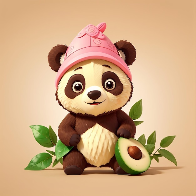 Ícone vetorial de desenho animado Cute Bear Avocado Ilustração Ícone de fruta animal Conceito isolado Estilo de desenho desenhado vetorial plano premium