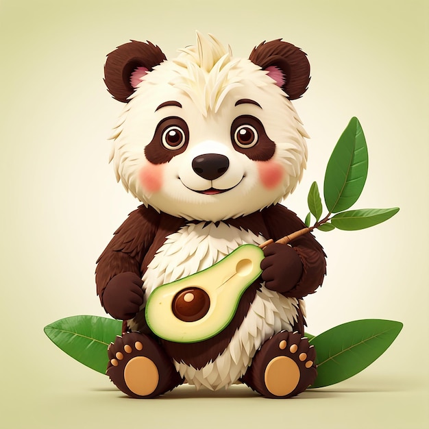 Ícone vetorial de desenho animado Cute Bear Avocado Ilustração Ícone de fruta animal Conceito isolado Estilo de desenho desenhado vetorial plano premium