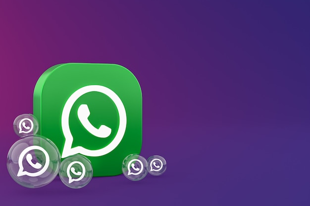 Ícone Whatapps na tela do smartphone ou renderização 3D do telefone móvel em fundo roxo