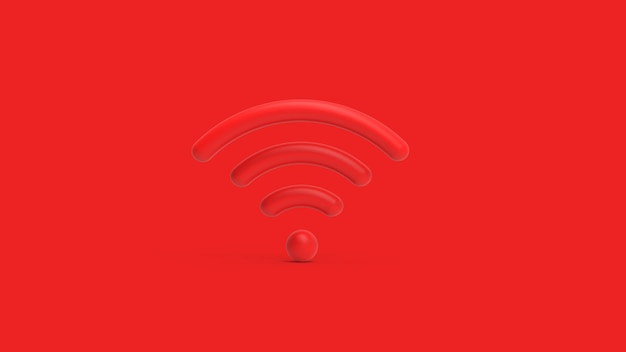 Ícone Wi-Fi isolado na renderização 3D de fundo vermelho
