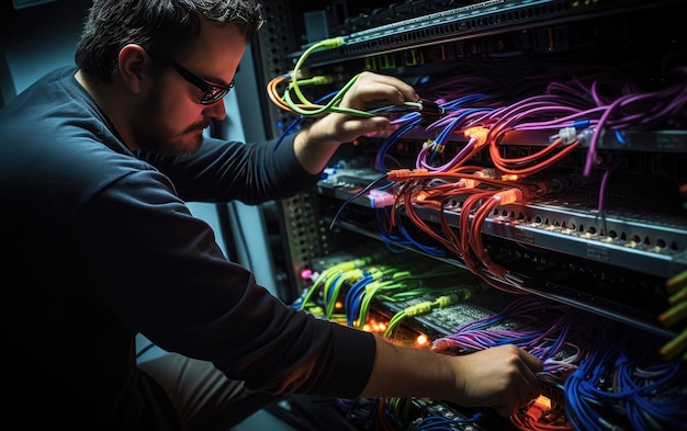 Foto conectando el futuro cable de fibra óptica trabajo ia generativa