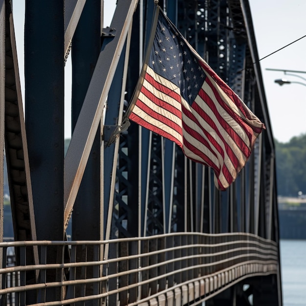 Conectando puentes Una bandera en un puente