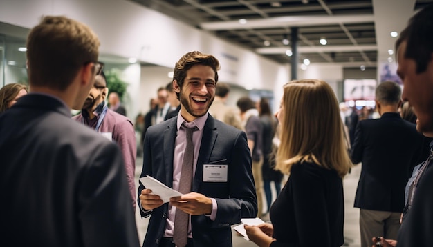 Conectarse en un evento de networking Profesionales en conversación