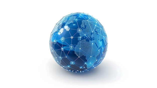 Foto conectividad global digitalizada y tecnología de internet simbolizada por una esfera 3d con líneas y nodos de red