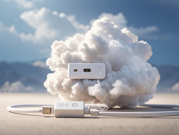 Conectividade perfeita em nuvem branca com cabo USB de interconexão