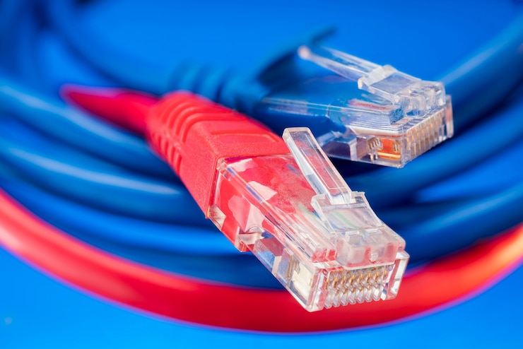 Foto conectores coloridos para redes de internet, conector de transferência de dados com fios