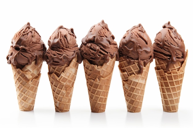 Foto conejes de helado de chocolate sobre un fondo blanco