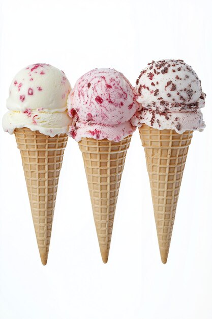 Conejes de helado con varios sabores aislados en el fondo