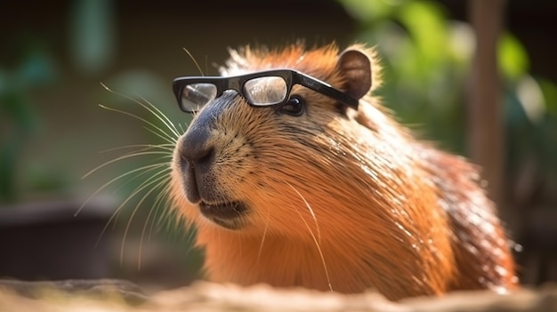 Foto un conejillo de indias con gafas y un par de gafas.