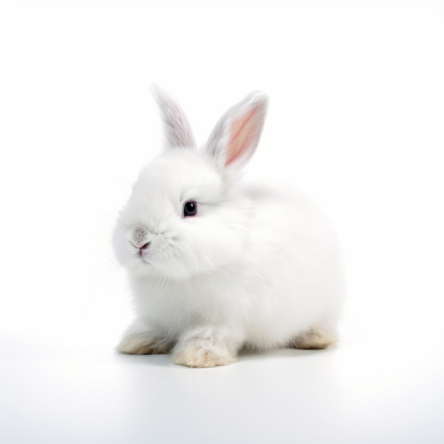 Un conejito blanco esponjoso aislado sobre fondo blanco.