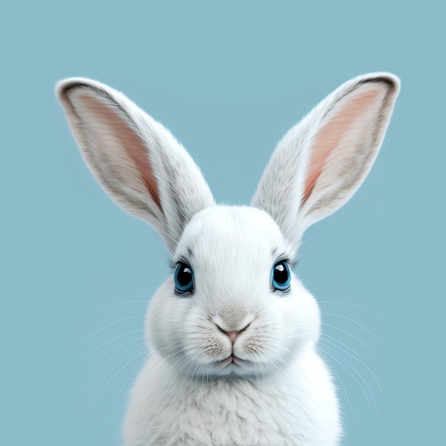 Conejito de Pascua blanco con orejas largas sobre fondo azul IA generativa