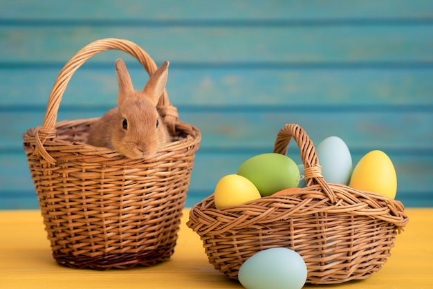 Conejito de Pascua y canasta de huevos