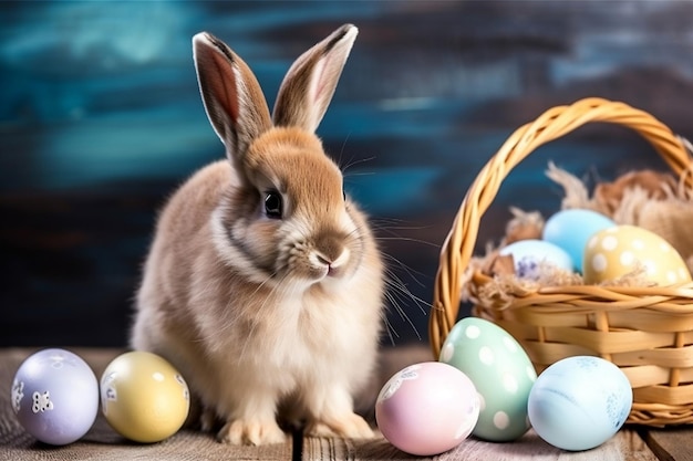 Conejito de Pascua con una canasta de huevos