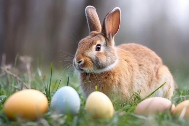 conejito de pascua con huevos