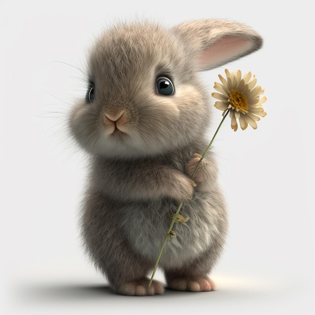 Un conejito sosteniendo una flor en sus patas.