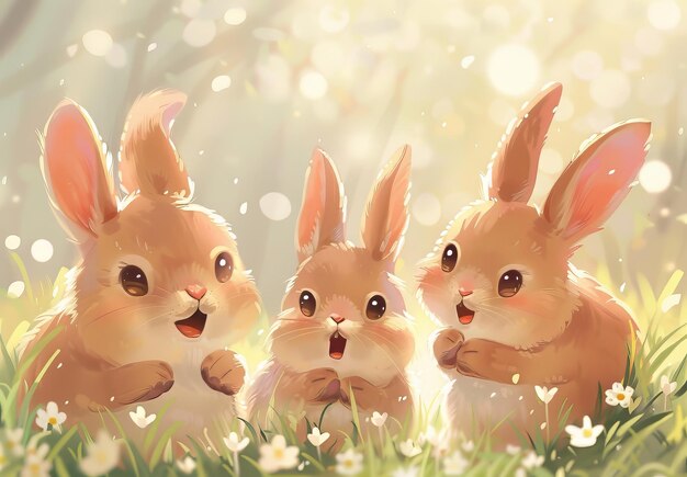 Conejitos lindos arte de conejitos adorables con mejillas gordas ojos expresivos contenido temático de Pascua