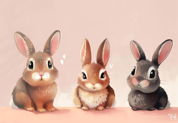 Foto conejitos lindos arte de conejitos adorables con mejillas gordas ojos expresivos contenido temático de pascua