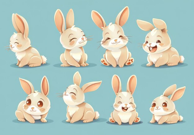 Conejitos lindos arte de conejitos adorables con mejillas gordas ojos expresivos contenido temático de Pascua