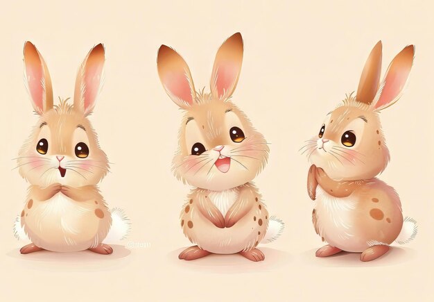 Conejitos lindos arte de conejitos adorables con mejillas gordas ojos expresivos contenido temático de Pascua